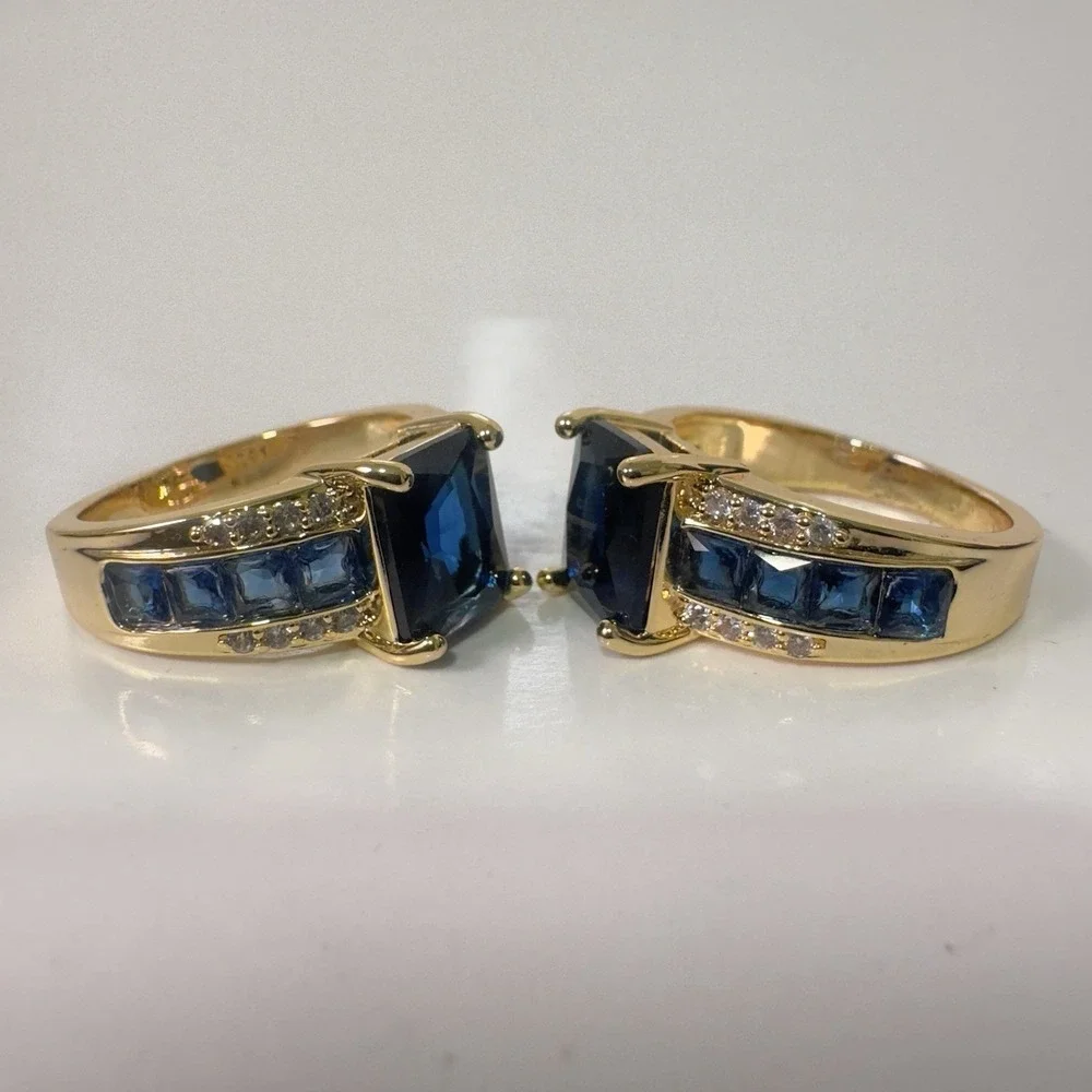 2 Yoursfs Rings Blue Stones Gold Tone Square Shape‎ Size 10 Costume Jewelry Gift